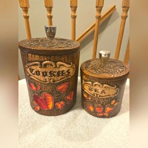 Vintage Ceramic wood grain Cookie and Tea jar
